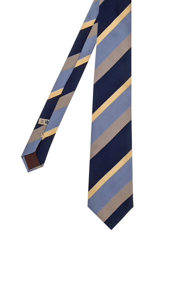 Cravatta d'archivio regimental blu grigio beige e azzurro - Fumagalli 1891