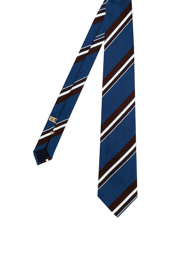 Regimental tie blue brown and white