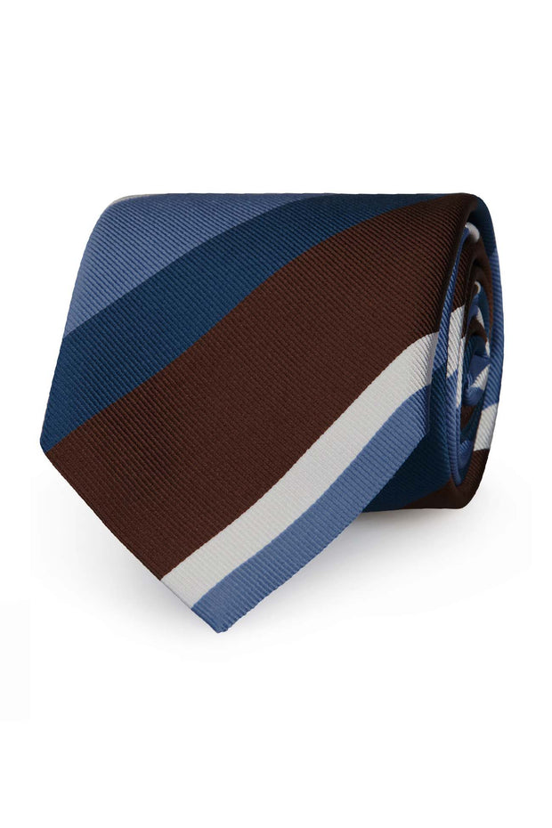 Regimental tie blue  brown light blue and white