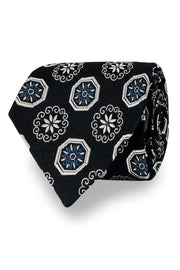 Black diamonds & flowers silk hand made tie