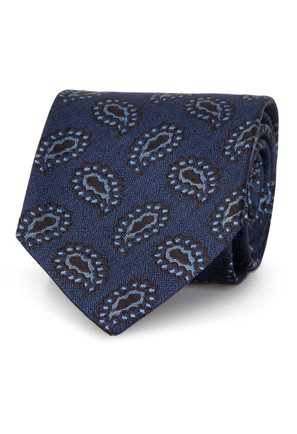 Blue jacquard vintage paisley tie pure silk