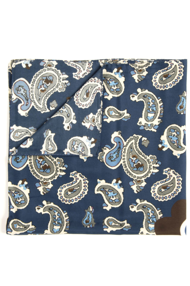 Bandana foulard con paisley blue in pura seta e cotone 