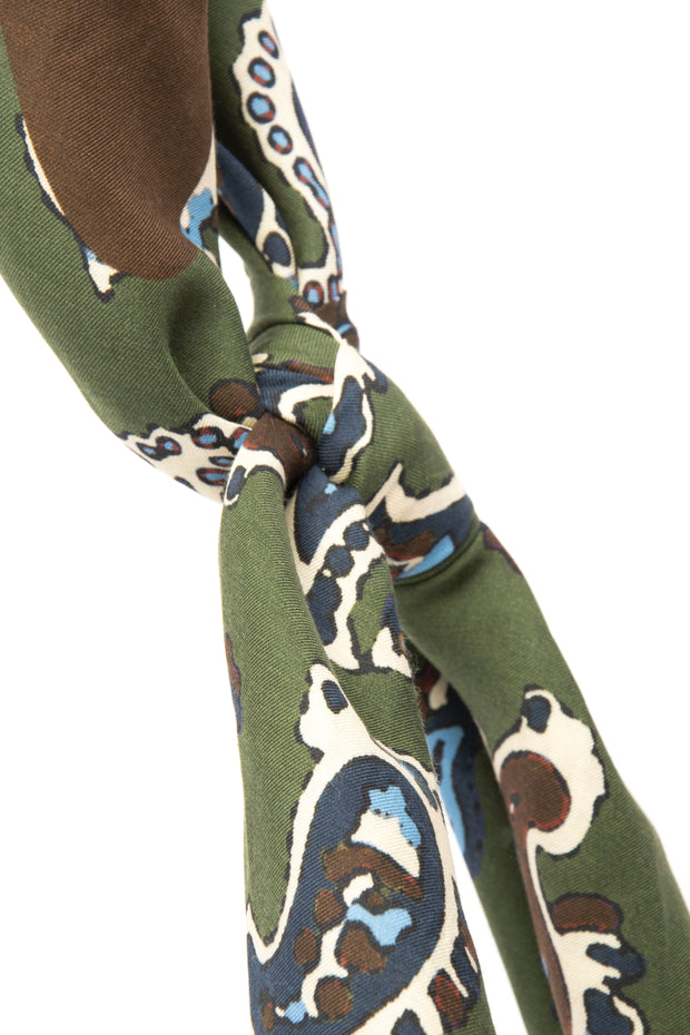 Bandana foulard verde in soffice seta e cotone con stampa paisley