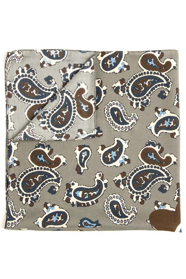 Bandana foulard grigio con stampa paisley in soffice seta e cotone