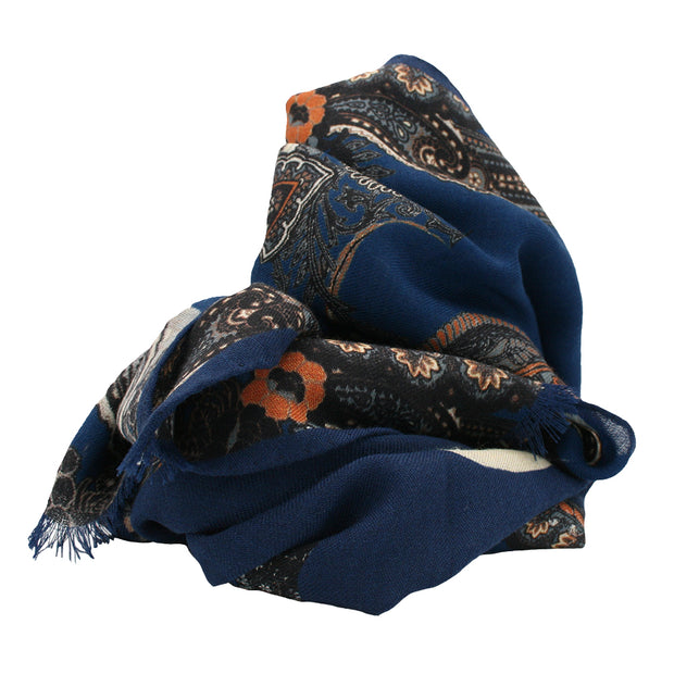 Vintage blue scarf with paisley super soft-MADRID