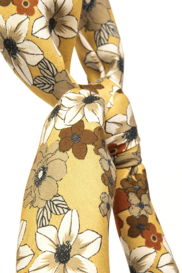 Bandana foulard giallo in seta cotone con disegno floreale 