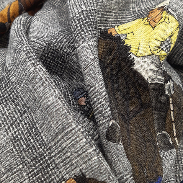 Vintage grey scarf with polo players super soft - ALMA
