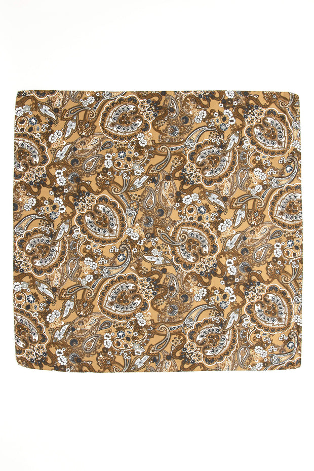 Bandana foulard senape in soffice seta e cotone con motivo paisley floreale