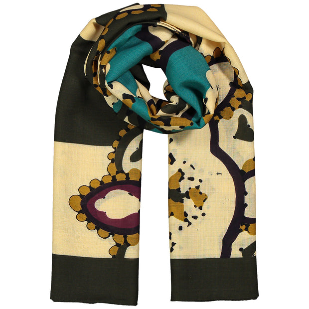 Vinatge scarf green and beige with paisley