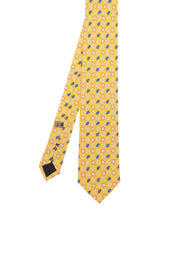 Yellow little classic paisley & diamonds pattern printed silk tie
