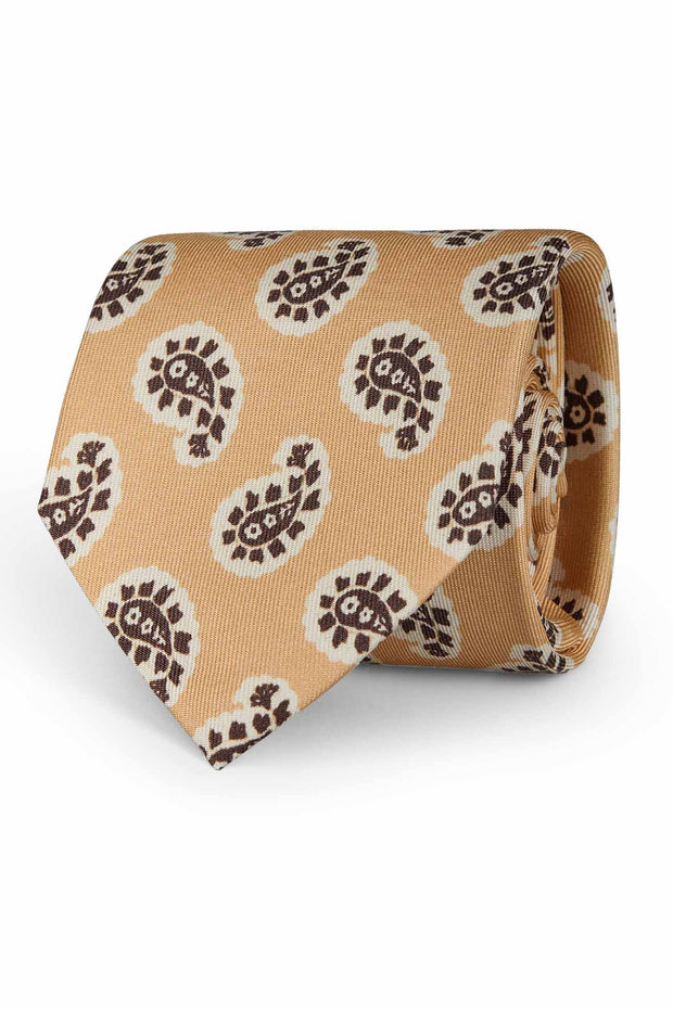 TOKYO - Yellow brown paisley classic printed hand made tie