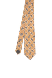 TOKYO - Cravatta stampata in seta gialla con paisley marroni
