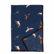 Fringed blue birds pure wool hand made scarf