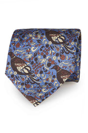 Blue birds vintage design printed silk hand made tie