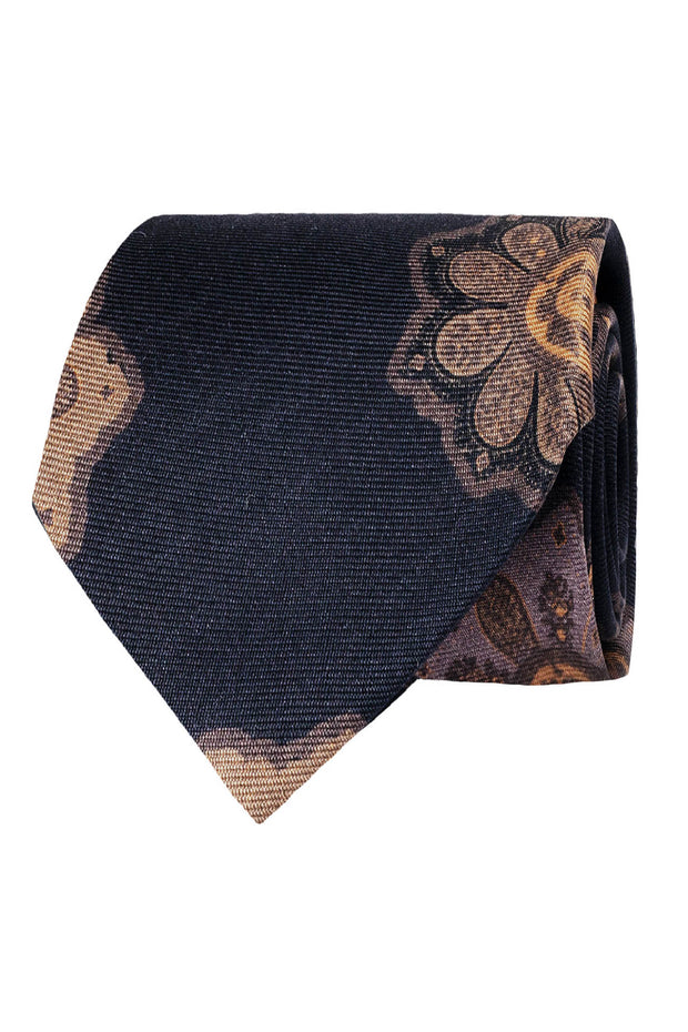 Vintage archive black paisley tie printed in pure silk