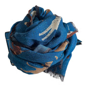 Fringed blue dogs pure wool hand made scarf