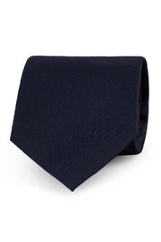 Dark blue plain pure silk hand made tie