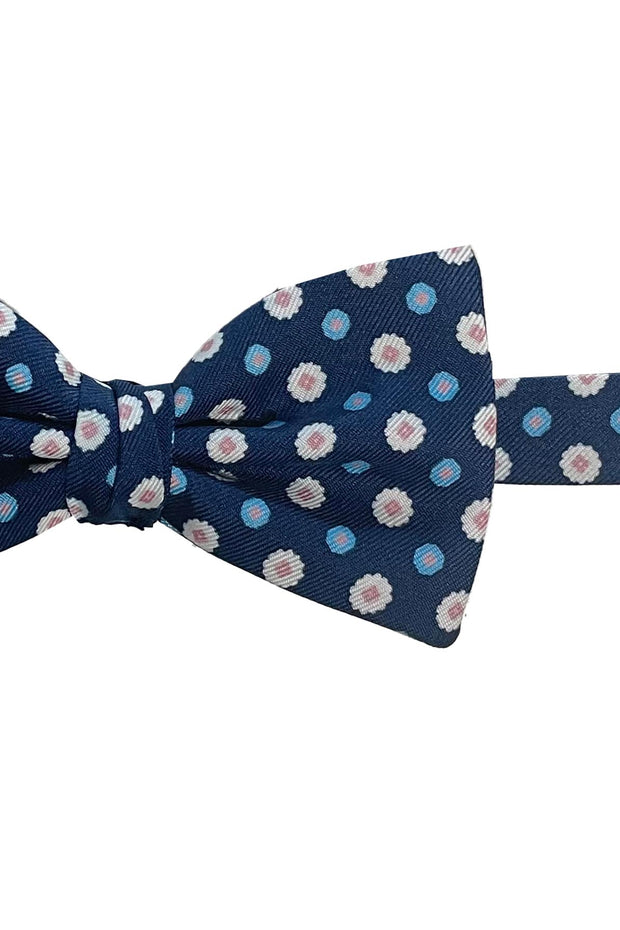 Blue little floral patterned printed ready-tie bow tie