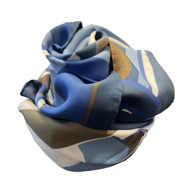 Light blue macro geometric silk scarf 90