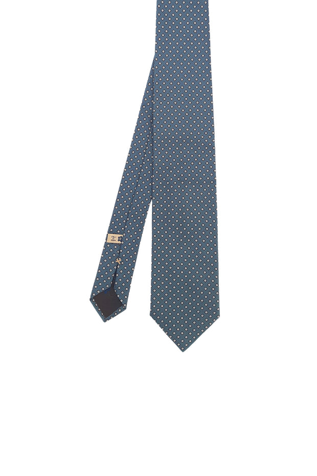 Blue jacquard tie with classic micro motif embroidery