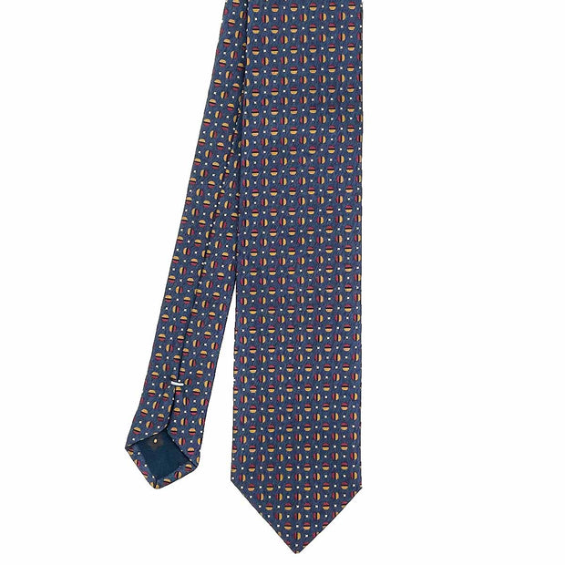 Blue little dots pattern silk hand made tie