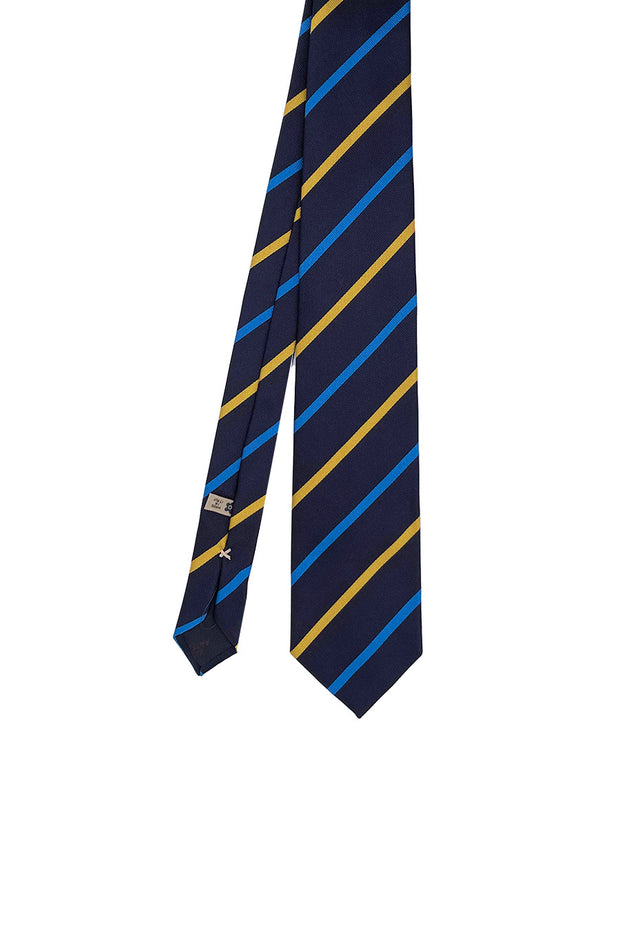 Blue yellow and light blue little striped silk tie