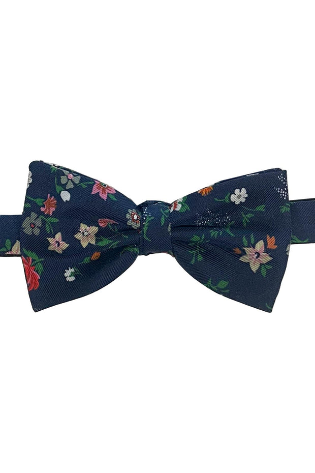 Blue floral printed ready-tie bow tie