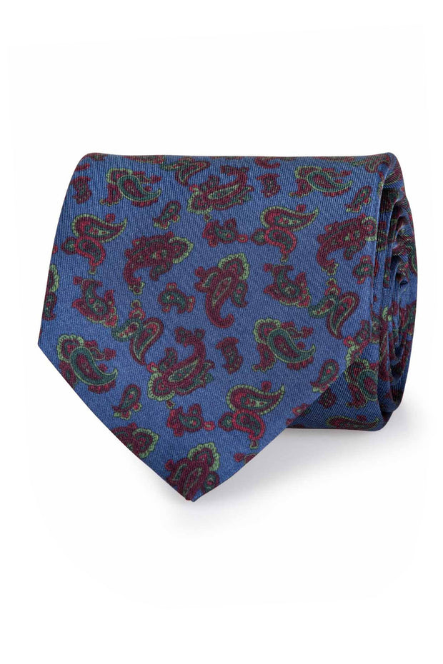Blue little paisley printed pure silk hand made archive tie
