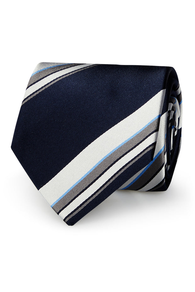 Regimental tie blue grey and white
