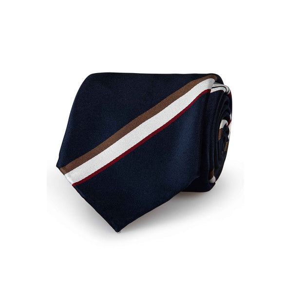 Blue regimental tie and brown vintage pocket square set
