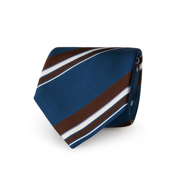 Blue regimental tie and brown pocket square set