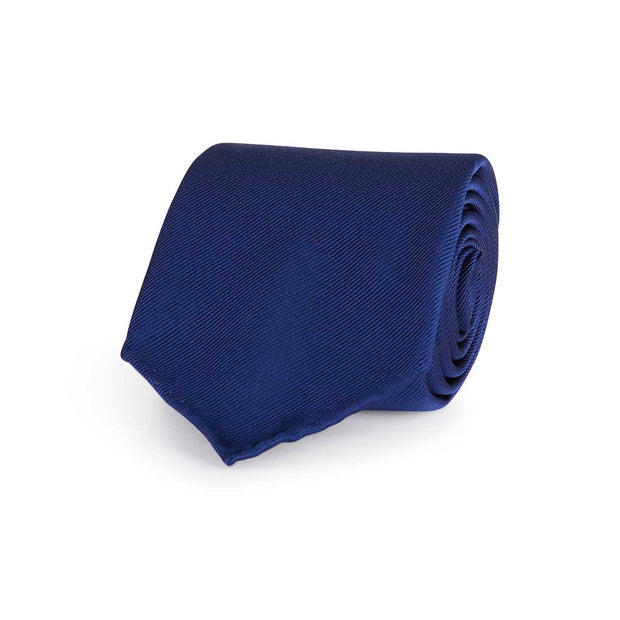 Blue plain super reps pure silk unlined handmade tie