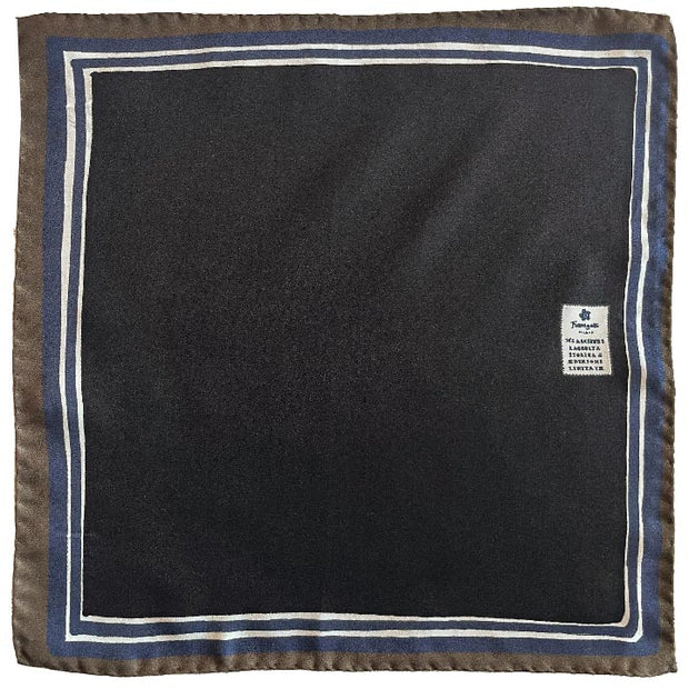 Black plain with blue frame printed silk pocket square