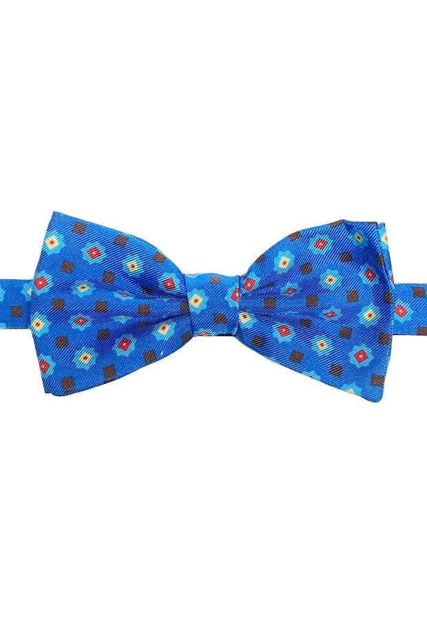 Blue printed little medallion ready tied bow tie