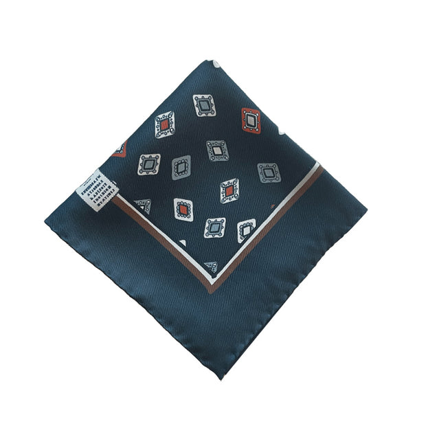 Blue diamonds in a frame printed silk pocket square