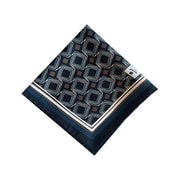 Blue geometrical design printed silk pocket square