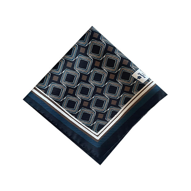 Fazzoletto in seta blu con motivo geometrico 