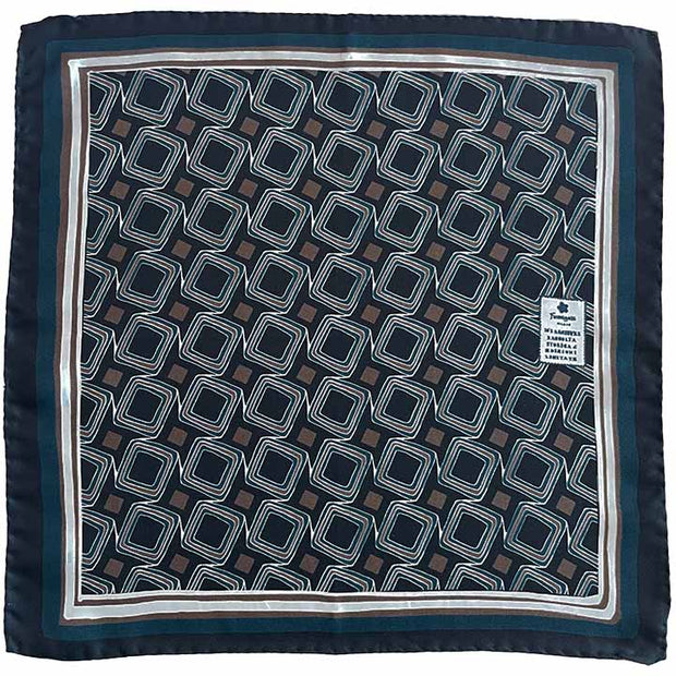 Blue geometrical design printed silk pocket square