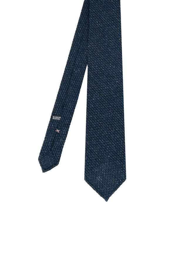 Blue plain grenadine silk wool unlined hand made tie