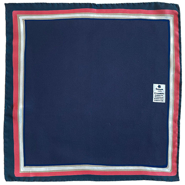 Blue plain with red frame printed silk pocket square
