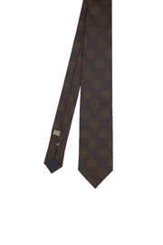 Brown vintage patterned design jacquard silk hand made tie