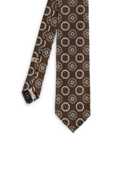 Brown, black & sand brown diamonds & flowers unlined silk hand made unlined tie