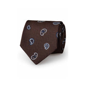 Set cravatta jacquard marrone con paisley e fazzoletto blu vintage - Fumagalli 1891