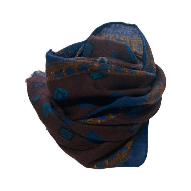 Brown little blue diamonds wool scarf