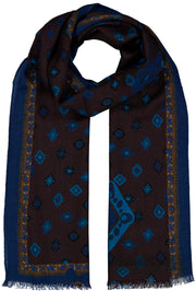 Brown little blue diamonds wool scarf
