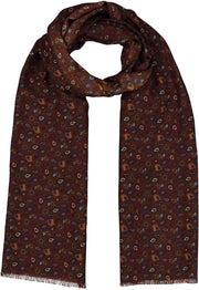 Fringed brown little paisley printed scarf