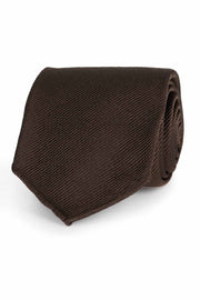 Brown plain repsone pure silk unlined handmade tie