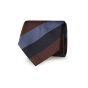 Brown and blue regimental tie and white pocket square set