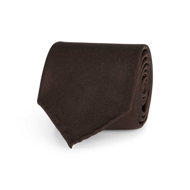 Brown plain super reps pure silk unlined handmade tie- Fumagalli 1891