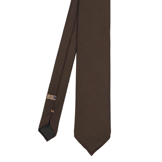 Brown plain repsone pure silk unlined handmade tie